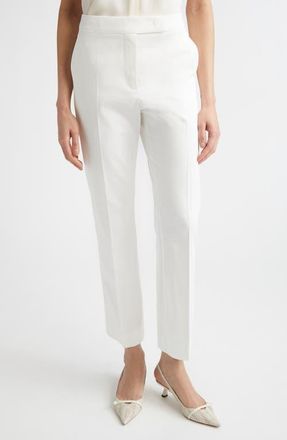Max Mara Okra Crop Stretch Cotton Straight Leg Pants in Silk at Nordstrom, Size 12