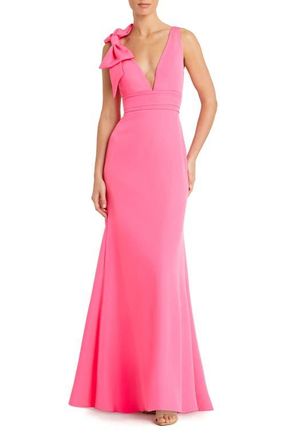 Mac Duggal Sleeveless V Neck Bow Detail Mermaid Gown in Candy Pink at Nordstrom, Size 10
