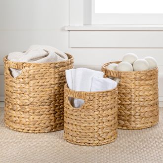 Happimess Avery Bohemian Cottage Handwoven Hyacinth Cylinder Nesting Baskets with Handles (Set of 3)
