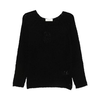 Dunst Open-knit Sweater - Dames - Ronde hals truien - Zwart - L - Katoen - Truien & Vesten
