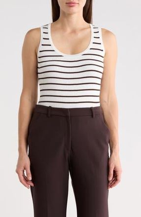T Tahari Stripe Scoop Neck Tank in White Star/Chocolate at Nordstrom Rack, Size X-Small