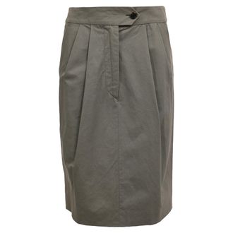 Dries Van Noten Pleated Knee Length Skirt in Green Cotton