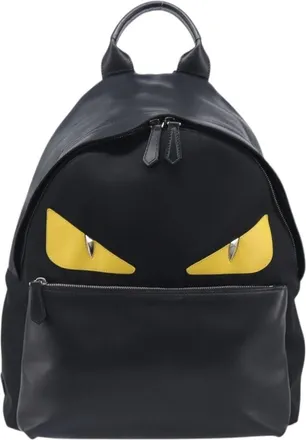 Fendi Monster Nylon With Leather Black Leather Backpack Bag (Pre-Owned)