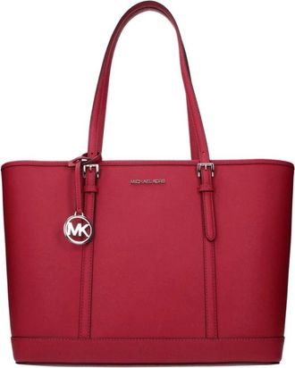 Michael Kors Elegante leren schoudertas met goudkleurige ketting - Dames - Shoppers - Rood - ONE Size - Leer - Tassen