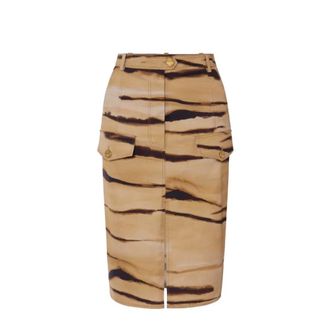 Elisabetta Franchi Midi Skirts, female, Multicolor, Size: M Drill Skirt with Tiger Print