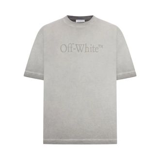 Off-white Tops, Heren, Grijs, XL, Katoen, Grijze Skate T-shirt met Logo