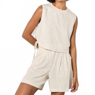 Apricot Linen Blend Crop Top In Stone