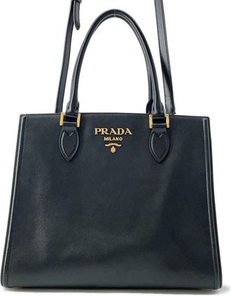 Prada Black Leather Shoulder Bag Tote Bag (Pre-Owned)