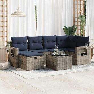 vidaXL Set De Sof&aacute;s De Jard&iacute;n 7 Pzas Con Cojines Rat&aacute;n Sint&eacute;tico Gris Vidaxl