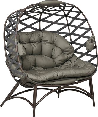 OUTSUNNY 2 Seater Egg Chair Outdoor With Cushion - Cup Pockets - Sand Brown | TJ Hughes