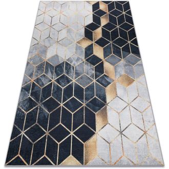 RugsX Rugsx - Alfombra Lavable Andre 1171 Cubo, Geom&eacute;trico Antideslizante - Negro / Oro Black 120x170 Cm