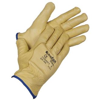 cofan Guante Vacuno Extra C/borreguito T-9 Caja 12 Unid., Guantes De Piel Vacuno Amarillos Con Forro Interior De Algod&oacute;n. Tienen El Pulgar Plano Y Un Ribete