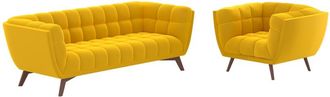 Rendez-Vous D&eacute;co Conjunto de sof&aacute; y sill&oacute;n de terciopelo amarillo para 4 personas