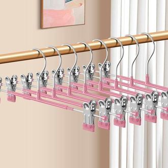 No Brand Juego De 20 Perchas Ajustables Con Pinzas Para Pantalones, Faldas Y Shorts - Ahorran Espacio - 30 Cm - Rosa