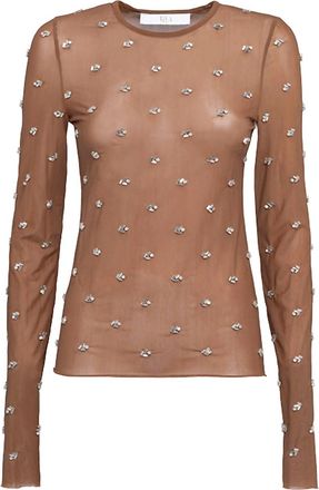 Tela Womens Lux Beaded Top In Tan