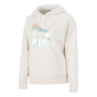 Puma (WMNS) PUMA Classics Logo Hoodie Beige Pink Blue 531385-88