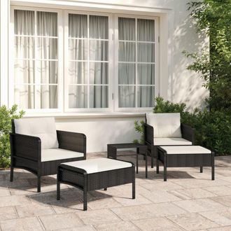 vidaXL Set De Muebles De Jard&iacute;n 5 Pzas Y Cojines Rat&aacute;n Sint&eacute;tico Negro Vidaxl