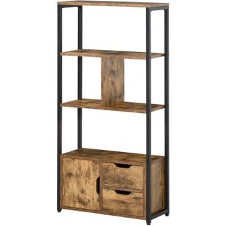 HOMCOM Homcom - Libreria Stile Industriale a 3 Ripiani con Armadietto e 2 Cassetti