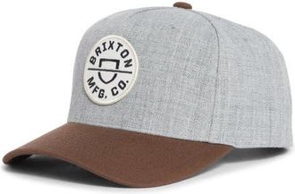 Brixton Crest x MP Snapback Baseball Cap in Heather Grey/pinecone Brown at Nordstrom
