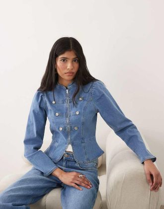 Miss Selfridge Giacca stile parata militare in denim lavaggio blu