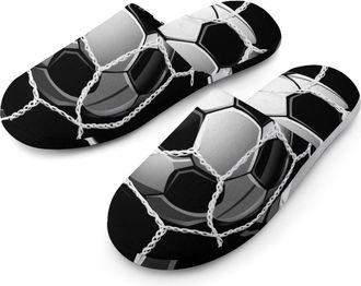 Generic Soccer Ball Football Net Warm Mens Slippers Slip On Soft Fleece House Shoes Winter Indoor Outdoor