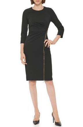 Calvin Klein Zip Bottom Midi Sheath Dress in Black at Nordstrom Rack, Size 12