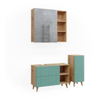 Vicco Set di mobili da bagno Rudi, Verde menta, 3 parti