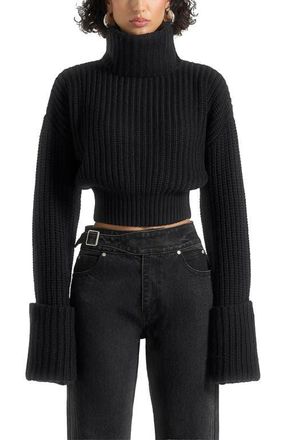 Mani&egrave;re De Voir Amaya Roll Neck Knit Jumper With Cuffs in Black at Nordstrom, Size X-Small