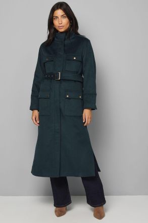 Wallis Womens Button Down Military Belted Collar Coat - Green - Size 20 UK