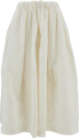 Comme Des Gar&ccedil;ons Wide Leg Cotton Trouser Skirt with Eyelet Floral Pattern