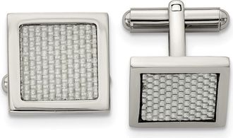 Diamond2Deal Stainless Steel Polished with Grey Carbon Fiber Inlay Square Cufflinks
