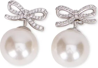 Self Portrait Womens Button Earrings Crystal Bow Silver Brass
