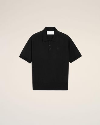 Ami Black Wool Short Sleeves Ami De Coeur Polo Black - XXL - for Men