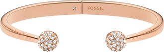 Fossil Womens Hazel Glitz Cuff Rose Gold-Tone Stainless Steel Cuff Bracelet