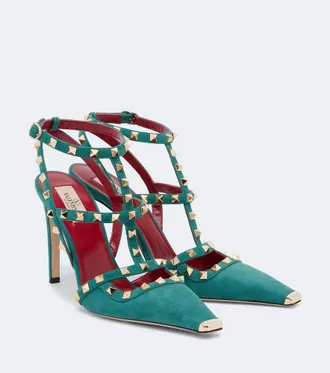 Valentino Garavani Rockstud suede slingback pumps