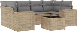 vidaXL Vidaxl - Set Sof&aacute;s De Jard&iacute;n 7 Piezas Y Cojines Rat&aacute;n Sint&eacute;tico Beige