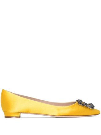 Manolo Blahnik Hangisi buckle-detail ballerina shoes - Yellow