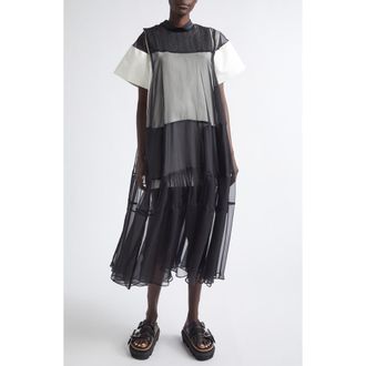sacai Mixed Media Maxi Dress in Off White/black at Nordstrom, Size 3