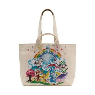 Kenzo Tassen, Dames, Beige, ONE Size, Katoen, Grafische Print Canvas Shopper