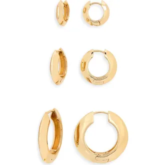 Open Edit Set of 3 Knife Edge Hoop Earrings in Gold at Nordstrom Rack