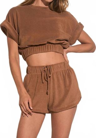 Elan Terri High Waist Elastic Shorts In Brown