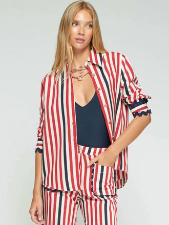 Vilagallo Striped Shirt With Wavy Cuffs In Red And Navy