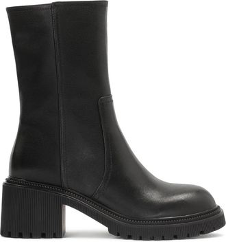 Kazar Zwarte Leren Enkellaarsjes met Brede Hak - Dames - Laarzen met Hak - Zwart - 36 EU - Leer - Schoenen