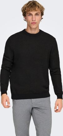 Only & Sons Strickpullover ONLY & SONS ONSDAVE REG LS CREW NECK KNIT NOOS, Herren, Gr. XXL, schwarz detail:beluga, Strick, Obermaterial: 100% Baumwolle, unifarben