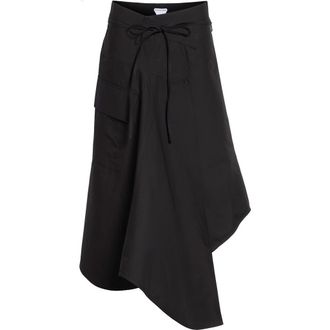 Bottega Veneta Asymmetric Compact Cotton Toile Wrap Skirt in 1010 Double Black at Nordstrom, Size 00 Us