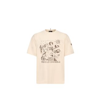Moncler Moncler Mountain Landscape Print Cotton T-shirt, Men, White, Size: 3xl