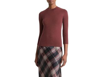 Vince 3/4 Sleeve High Crew Womens Sweater Dark Rosewood : LG, Wool