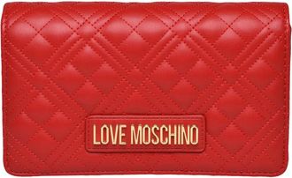 Love Moschino Quilted Red Shoulder Bag With Gold Chain Strap And Logo Accents