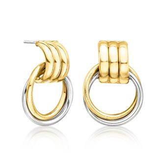 Ross-Simons Italian Sterling Silver and 18kt Gold Over Sterling Circle Drop Earrings