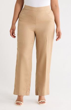 Kasper The Audrey Pull-On Straight Leg Linen Blend Pants in Toasted Wheat at Nordstrom, Size 2 X